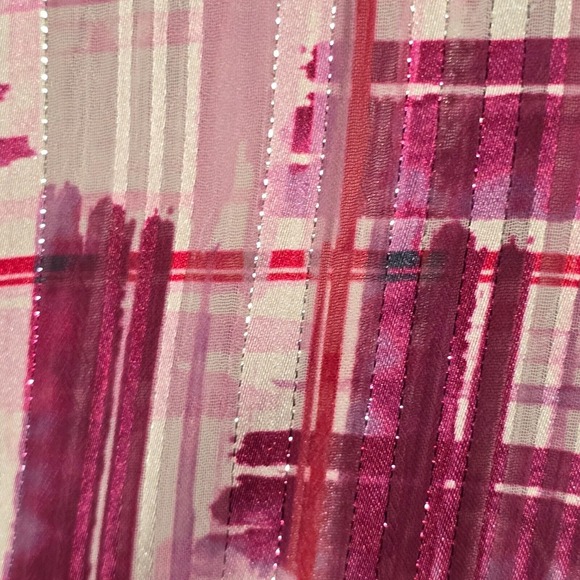 Soft Surroundings Shirt Womens XL Pink‎ White Button Up Long Sleeve Artsy Sheer - Picture 4 of 14